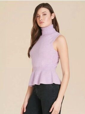 Veronica Beard Noor lilac Sleeveless Turtleneck 100% cashmere Peplum Top small